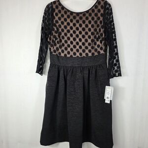 NWT Eliza J Black Polka Dot Mesh & Taffeta Fit & Flare Dress - Size 12